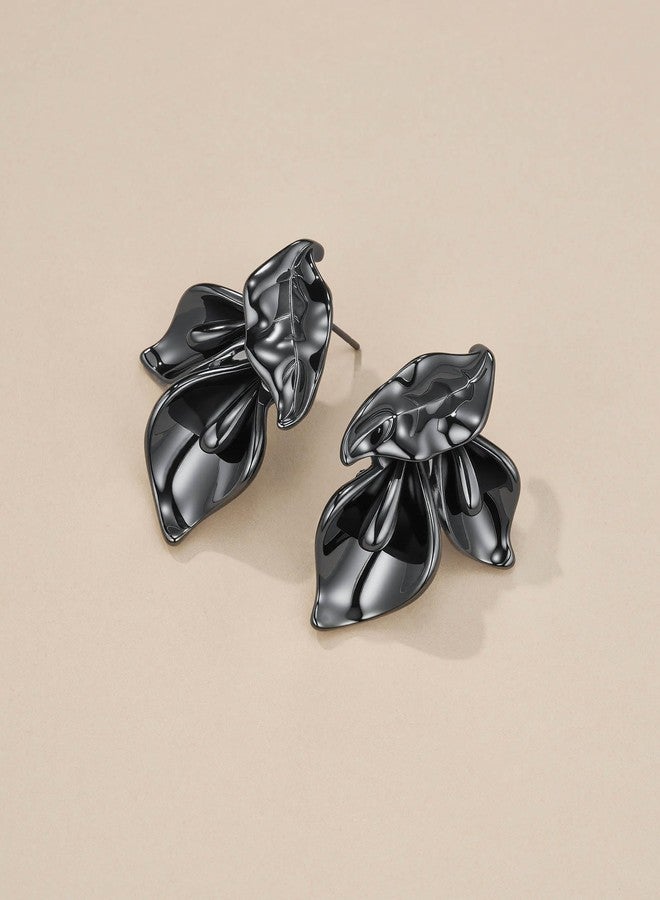 SNGIA silver plated Plated Stainless Steel Dark Black Grey Gray Rose Petal Daisy Flower Stud Statement Earrings for Women by SNGIA, Dainty Bold Retro Handmade Trendy Natural Floral Bohemian Jewelry Gifts, Small Unique Baroque Turquoise Stone Summer Beach Fashion Earrings Accessories, Vintage Nickle Free Huggies Earrings. - Image 3